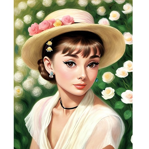 Audrey Hepburn-3 wearing a DTP PolyOxford cut paper hat (a3384)