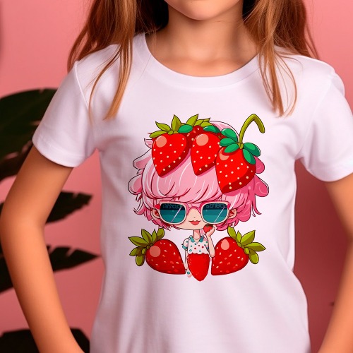 3D heat transfer paper) Strawberry Pink Hair Girl-No. 74 (97074)