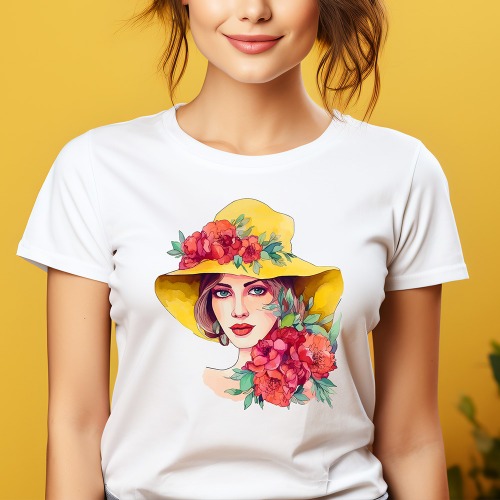 3D Heat Transfer Paper) Yellow Hat Flower Woman-No. 78 (97078)